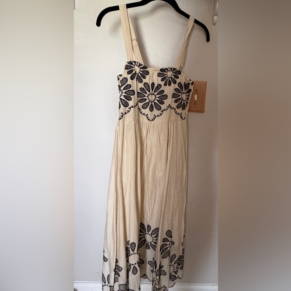 Dress Nado Tan/Black Floral Sundress 100% Cotton